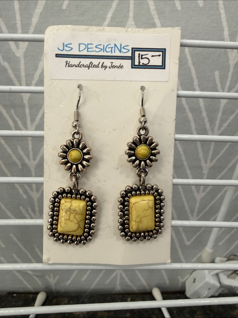 JS Designs Yellow Stone Silver-Tone Dangle Earrings